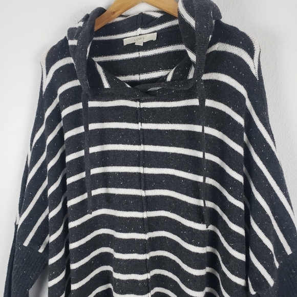 Loft knit striped gray and white hooded sweater - Picture 8 of 8